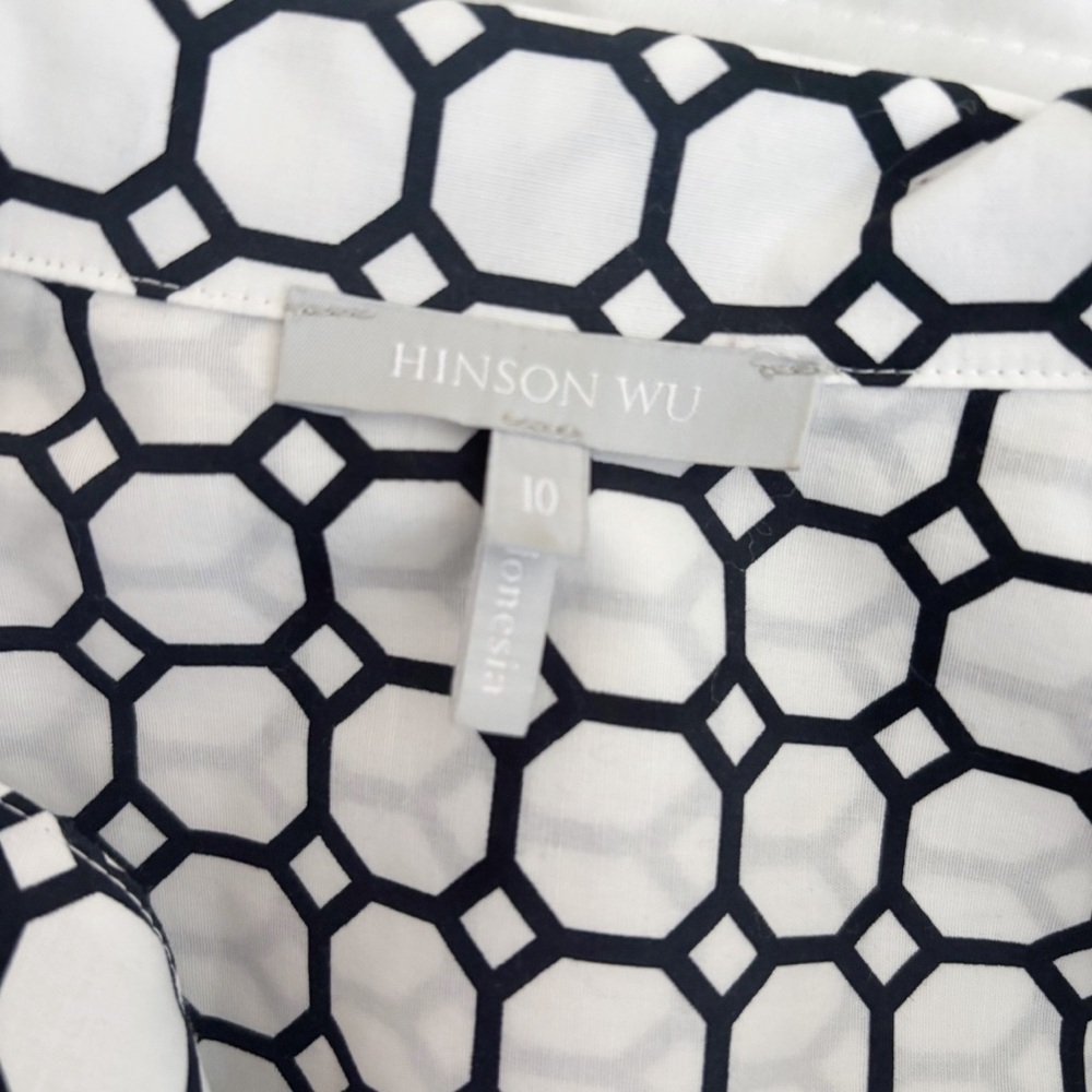 Hinson Wu Black & White Geo Print Button Front Katherin Shirt Sz 10 Quiet Luxury - Picture 6 of 7